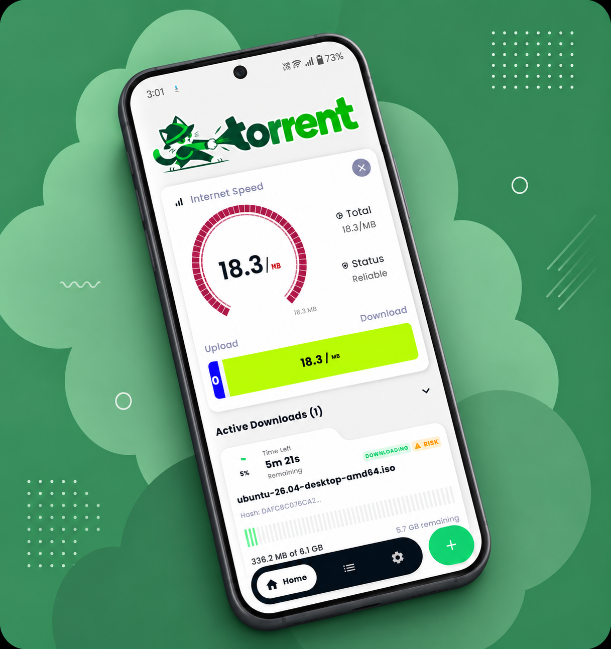 Customize Speed, Battery & Privacy Settings — Tomtorrent torrent downloader app screenshot